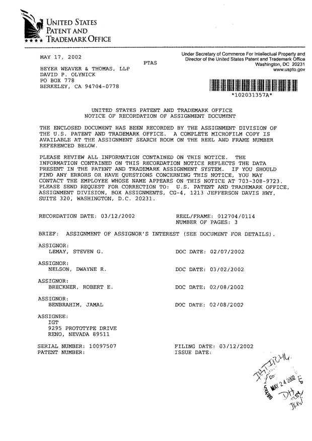 Document de brevet canadien 2421541. Cession 20030501. Image 2 de 6