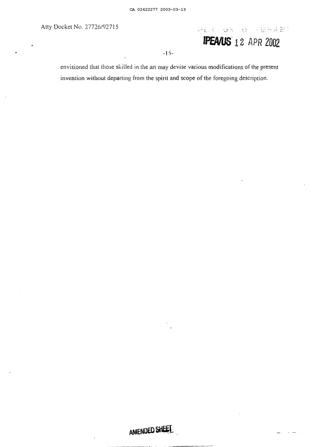 Document de brevet canadien 2422277. Description 20030313. Image 16 de 16