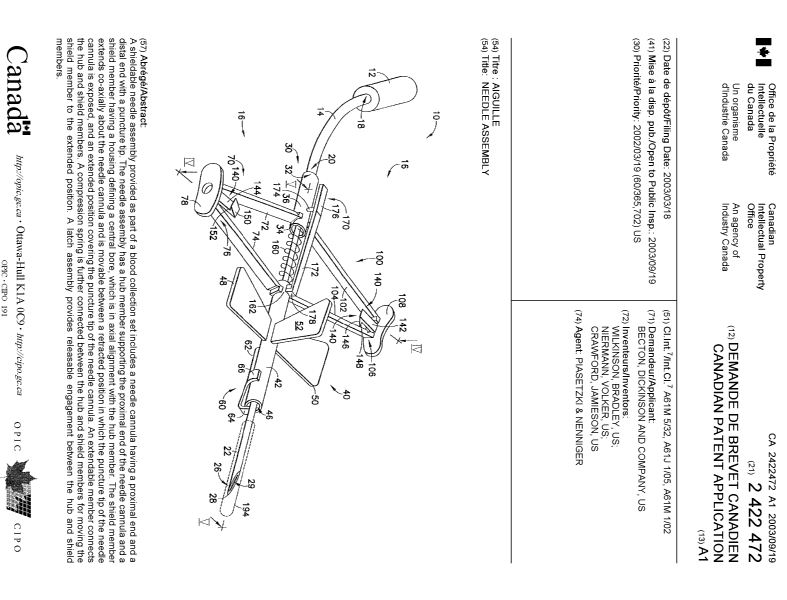 Document de brevet canadien 2422472. Page couverture 20030822. Image 1 de 1
