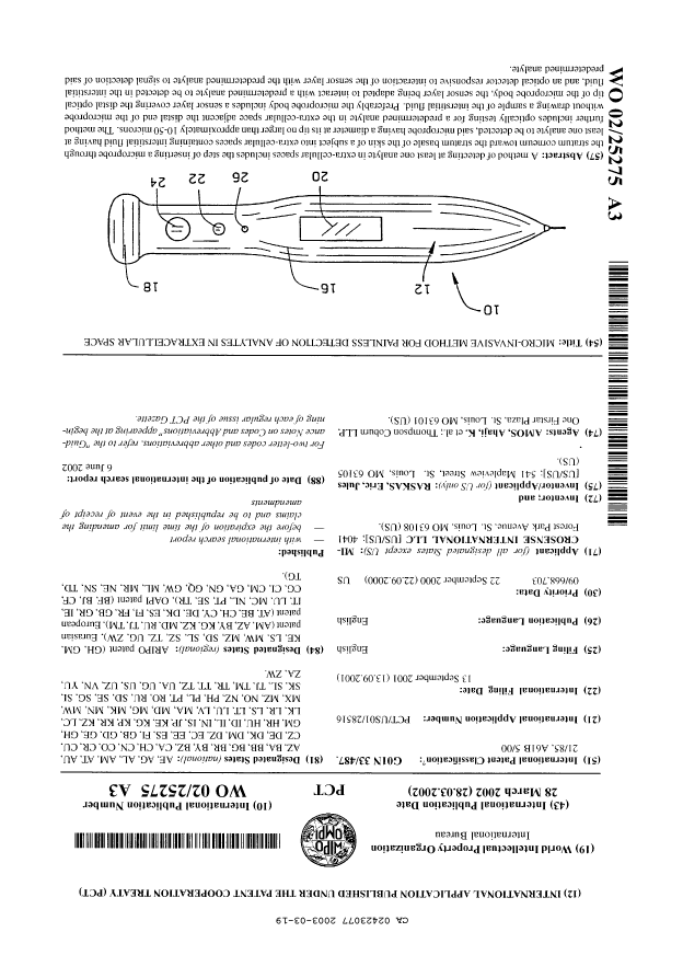 Canadian Patent Document 2423077. Abstract 20030319. Image 1 of 1