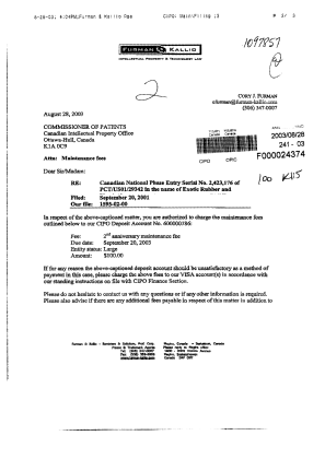 Canadian Patent Document 2423176. Fees 20021228. Image 1 of 3