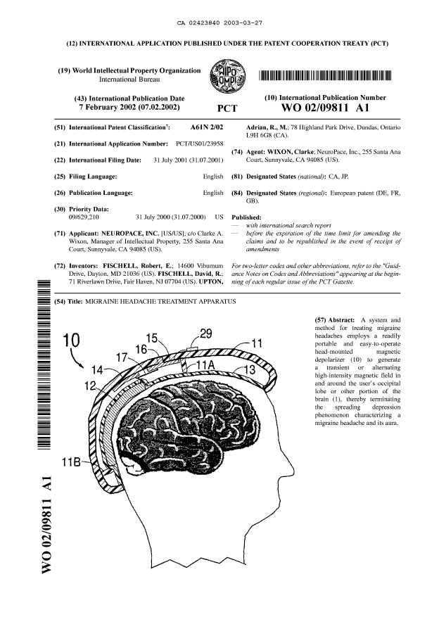 Canadian Patent Document 2423840. Abstract 20030327. Image 1 of 1