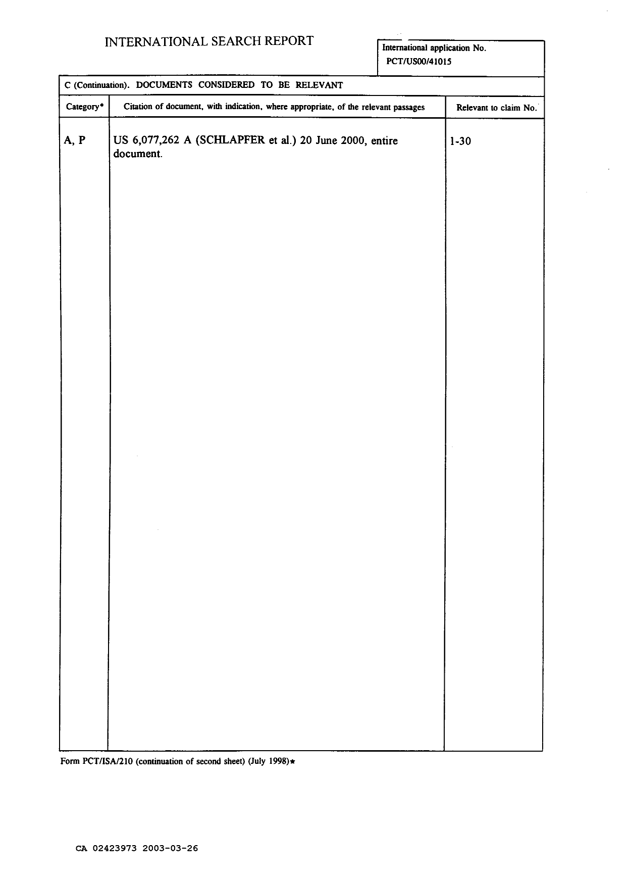 Document de brevet canadien 2423973. PCT 20021226. Image 6 de 6