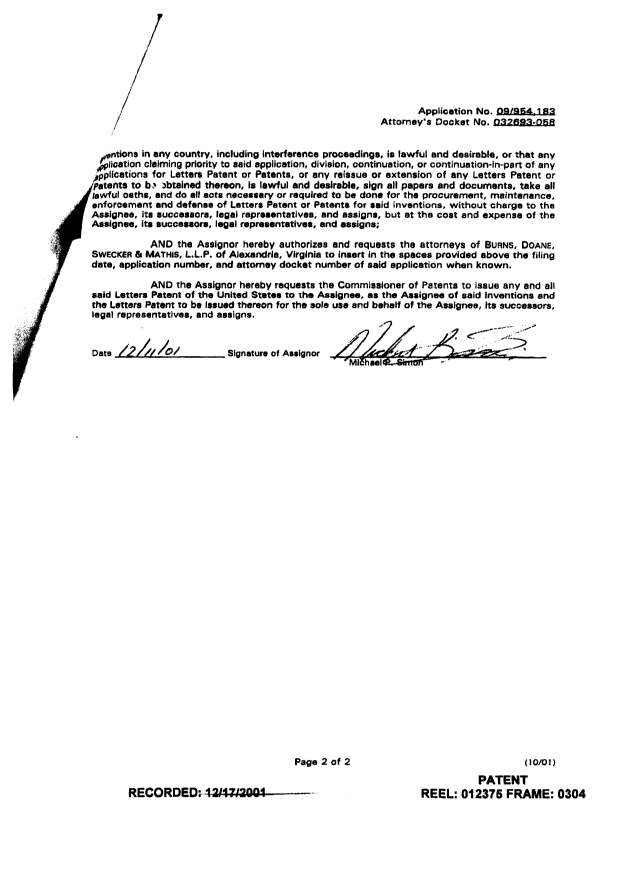 Document de brevet canadien 2423974. Cession 20030725. Image 5 de 5