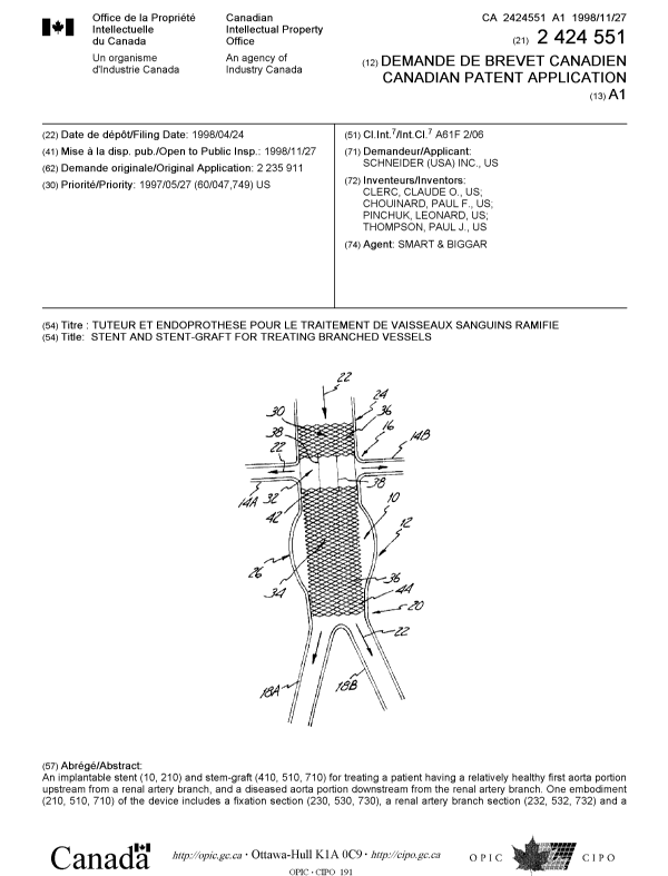 Document de brevet canadien 2424551. Page couverture 20021211. Image 1 de 2
