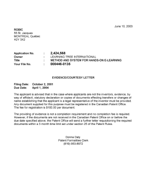 Document de brevet canadien 2424568. Correspondance 20030605. Image 1 de 1