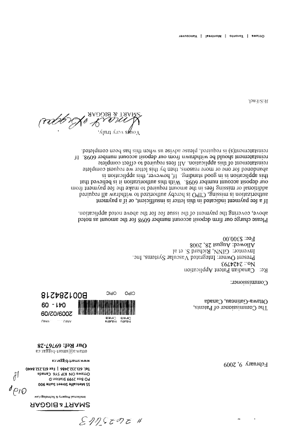Canadian Patent Document 2424793. Correspondence 20090209. Image 1 of 1