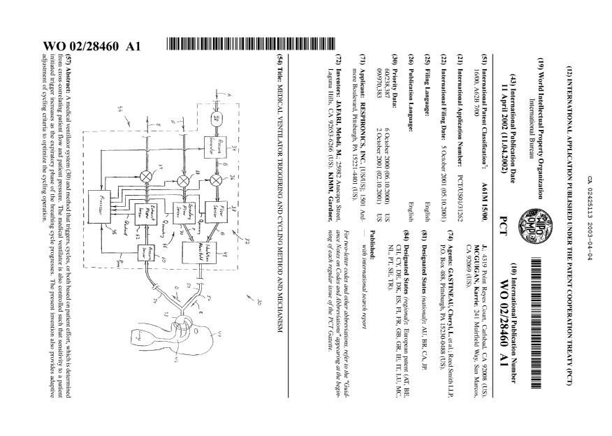 Document de brevet canadien 2425113. Abrégé 20030404. Image 1 de 1