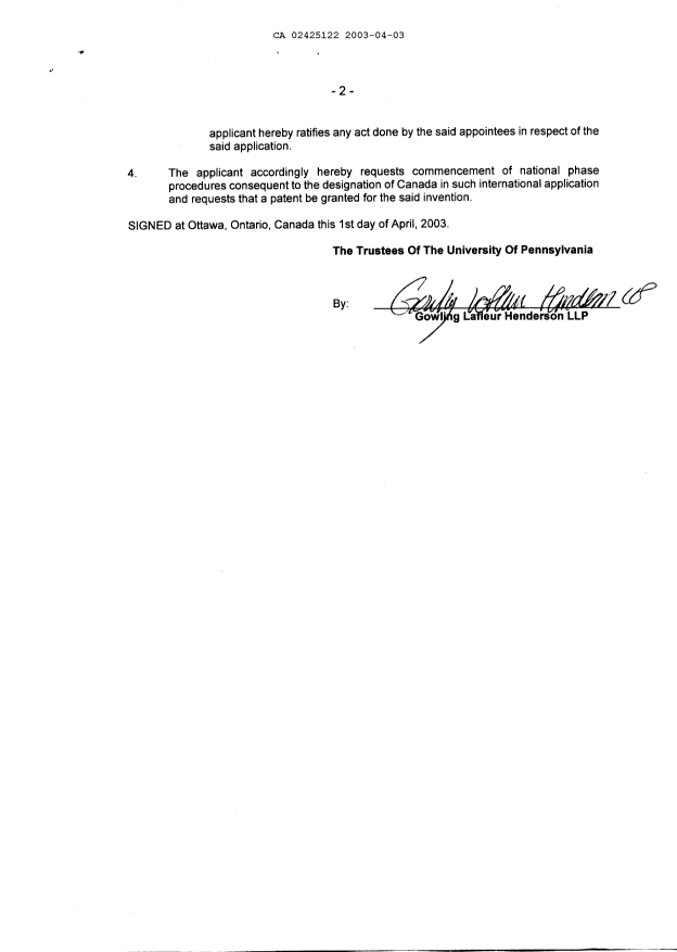 Document de brevet canadien 2425122. Cession 20030403. Image 3 de 3