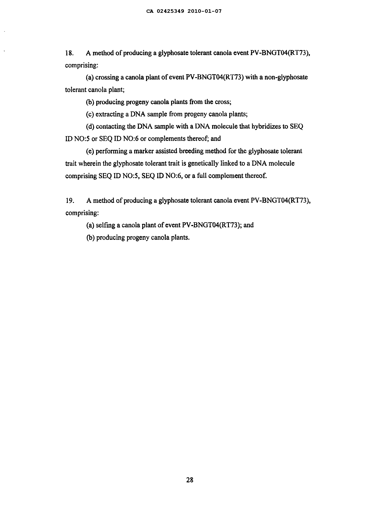 Canadian Patent Document 2425349. Claims 20100107. Image 4 of 4