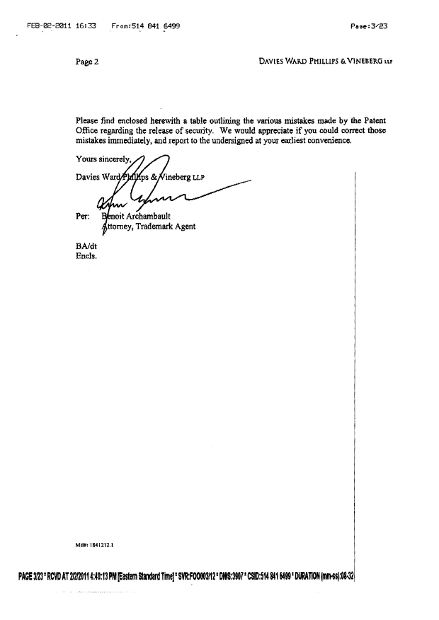 Document de brevet canadien 2425479. Cession 20110202. Image 2 de 23