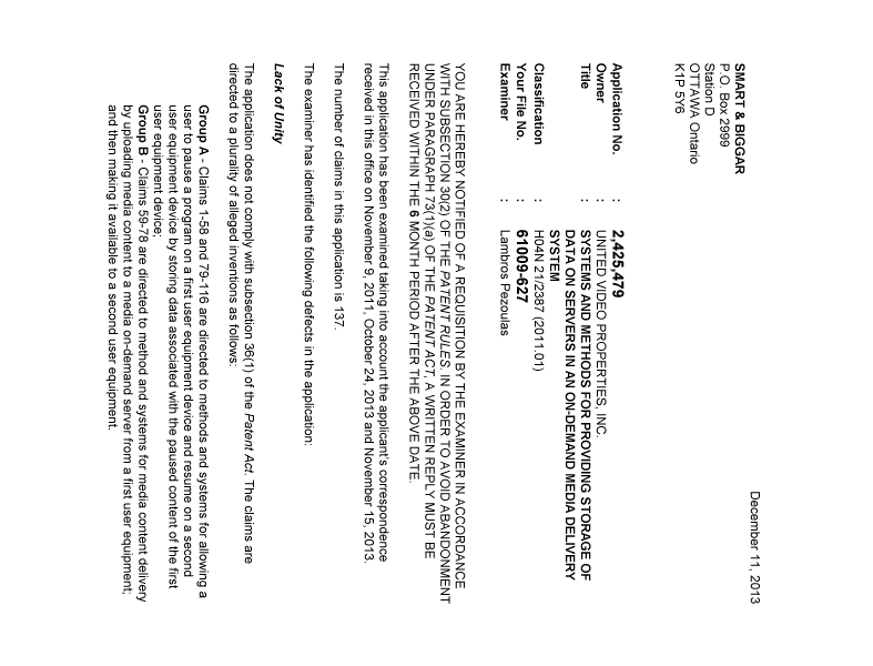 Document de brevet canadien 2425479. Poursuite-Amendment 20131211. Image 1 de 2