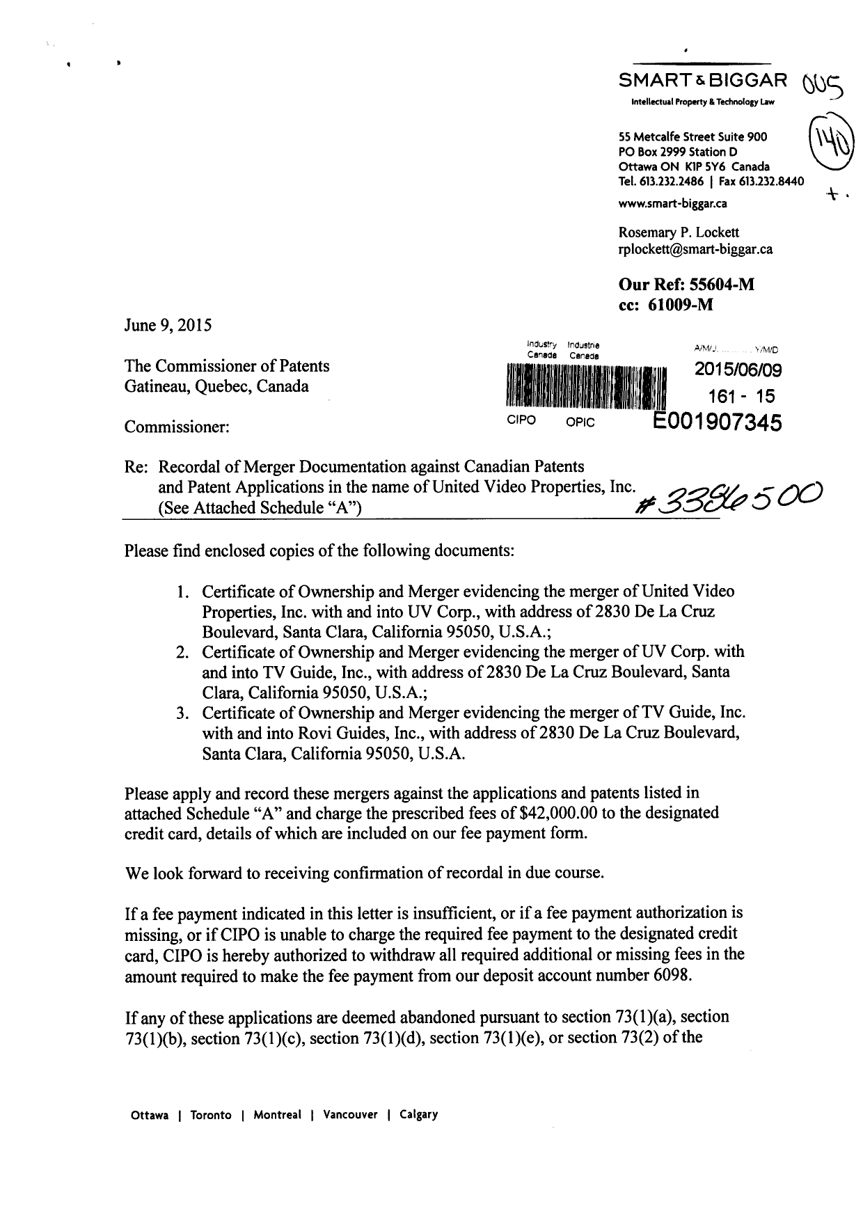 Document de brevet canadien 2425479. Cession 20150609. Image 1 de 21