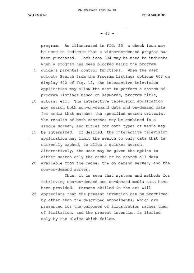 Document de brevet canadien 2425482. Description 20030411. Image 44 de 44
