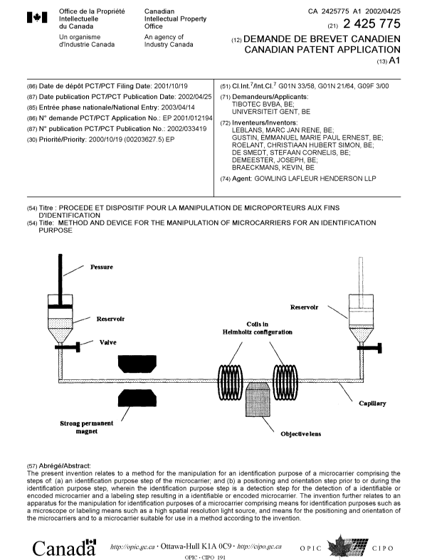 Document de brevet canadien 2425775. Page couverture 20030617. Image 1 de 1