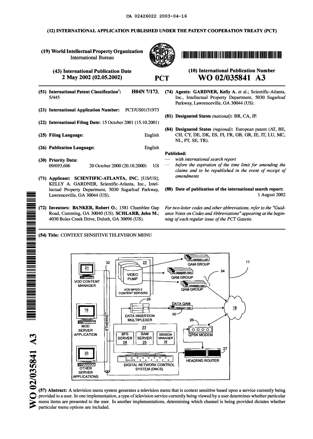 Document de brevet canadien 2426022. Abrégé 20030416. Image 1 de 1