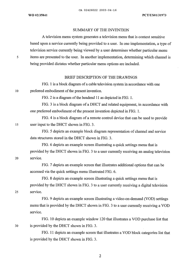 Document de brevet canadien 2426022. Description 20030416. Image 2 de 15