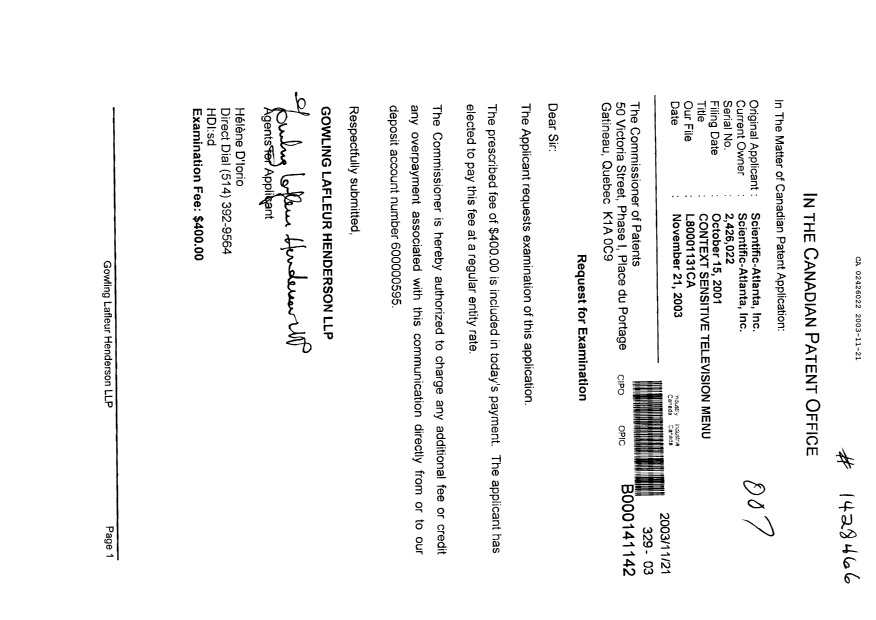 Document de brevet canadien 2426022. Poursuite-Amendment 20031121. Image 1 de 1