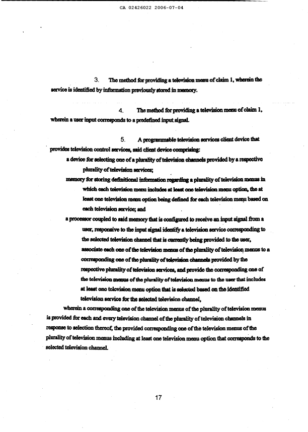 Document de brevet canadien 2426022. Revendications 20060704. Image 2 de 9
