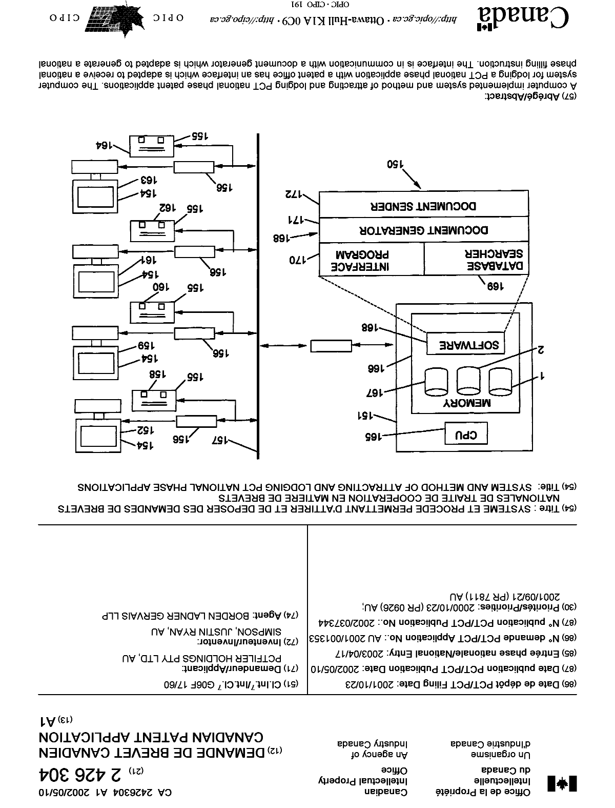 Document de brevet canadien 2426304. Page couverture 20021219. Image 1 de 2