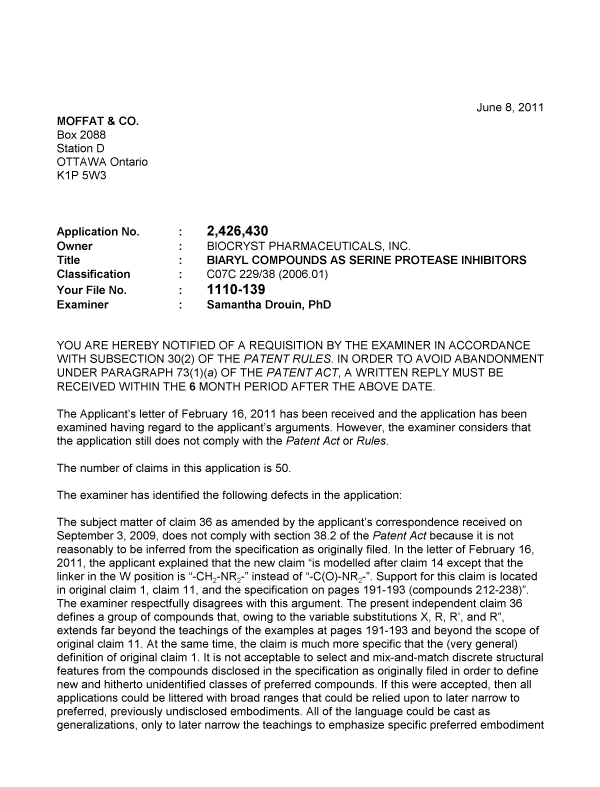 Canadian Patent Document 2426430. Prosecution-Amendment 20110608. Image 1 of 3