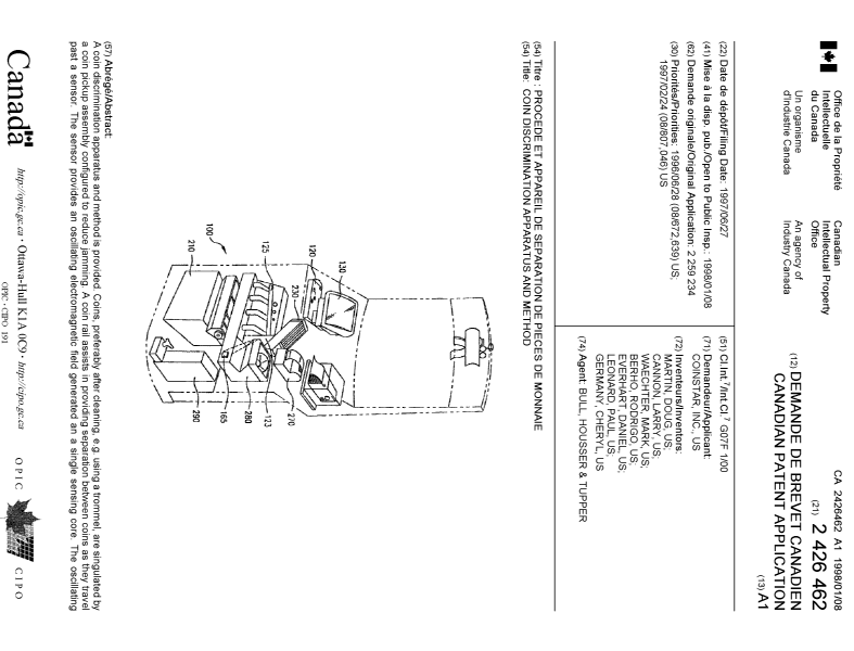 Document de brevet canadien 2426462. Page couverture 20030704. Image 1 de 2