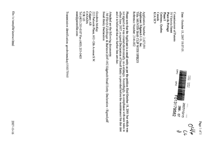 Canadian Patent Document 2427091. Correspondence 20071015. Image 1 of 2