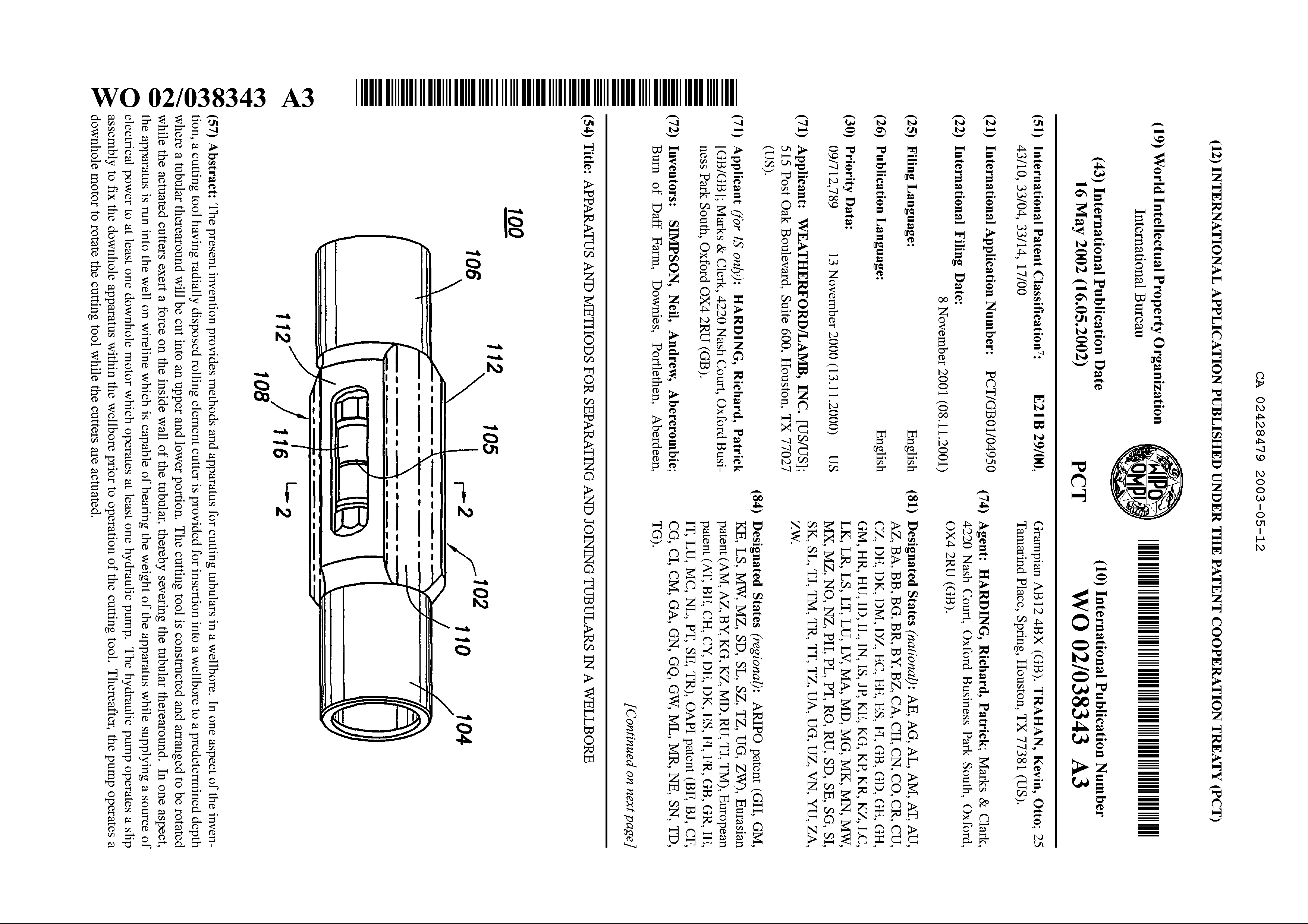 Canadian Patent Document 2428479. Abstract 20051202. Image 1 of 2