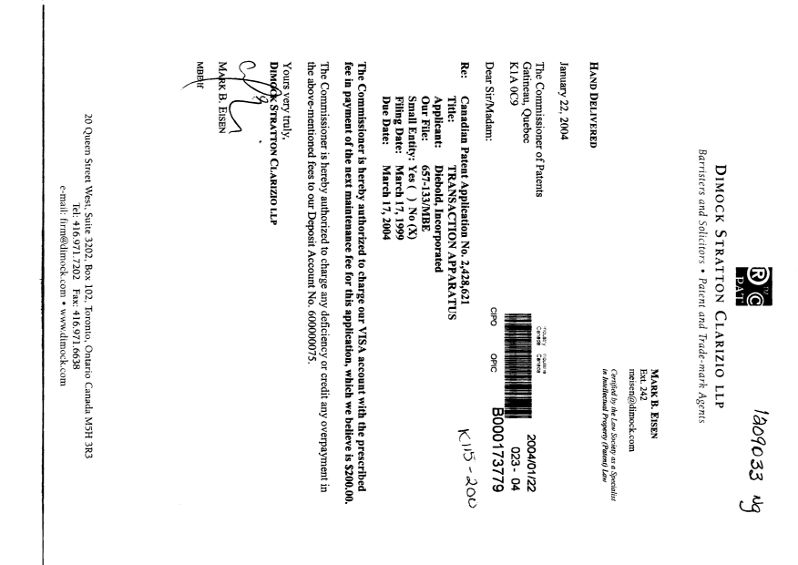 Document de brevet canadien 2428621. Taxes 20040122. Image 1 de 1