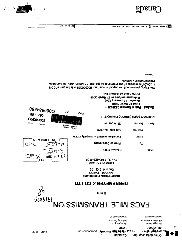 Canadian Patent Document 2428621. Fees 20080303. Image 1 of 1