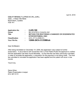 Document de brevet canadien 2429168. Correspondance 20100406. Image 1 de 1