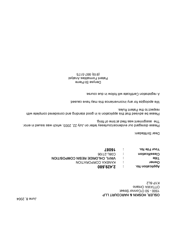 Canadian Patent Document 2429680. Correspondence 20040608. Image 1 of 1