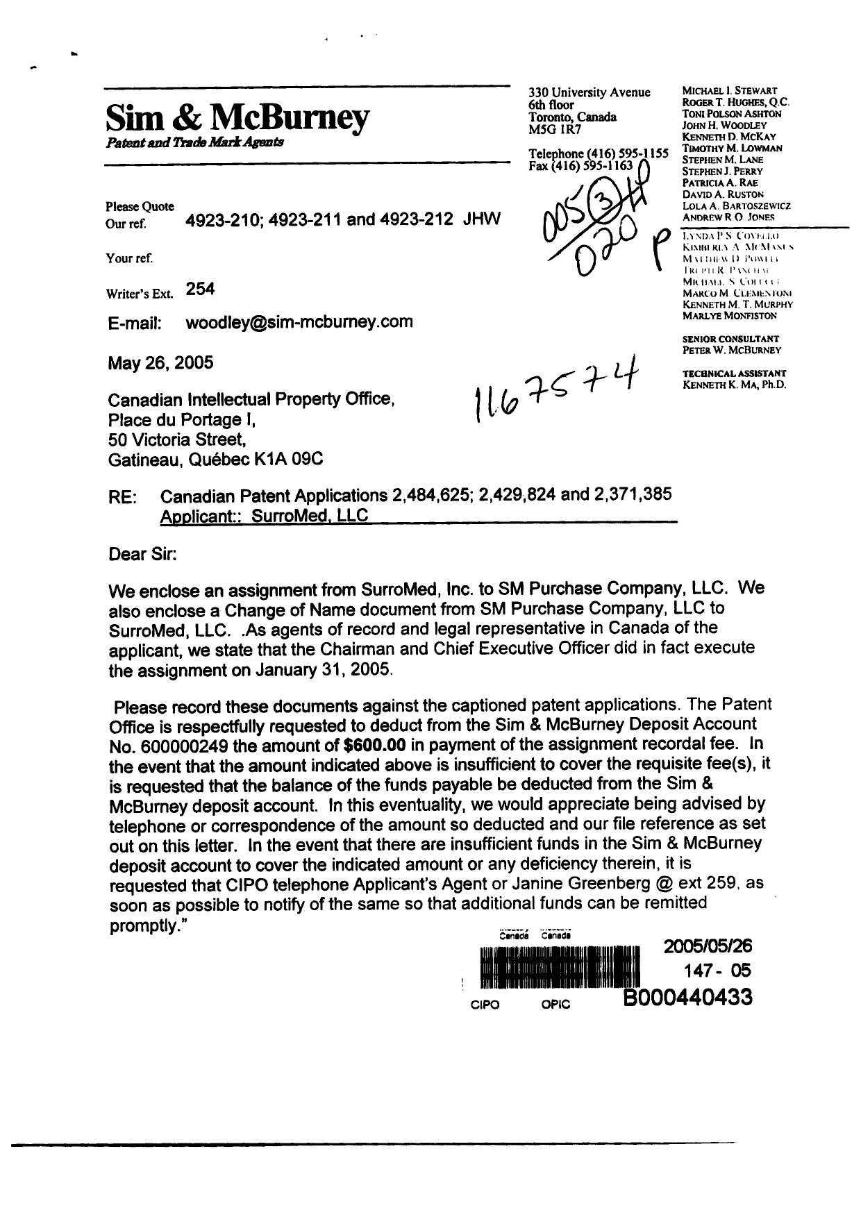 Document de brevet canadien 2429824. Cession 20050526. Image 1 de 10