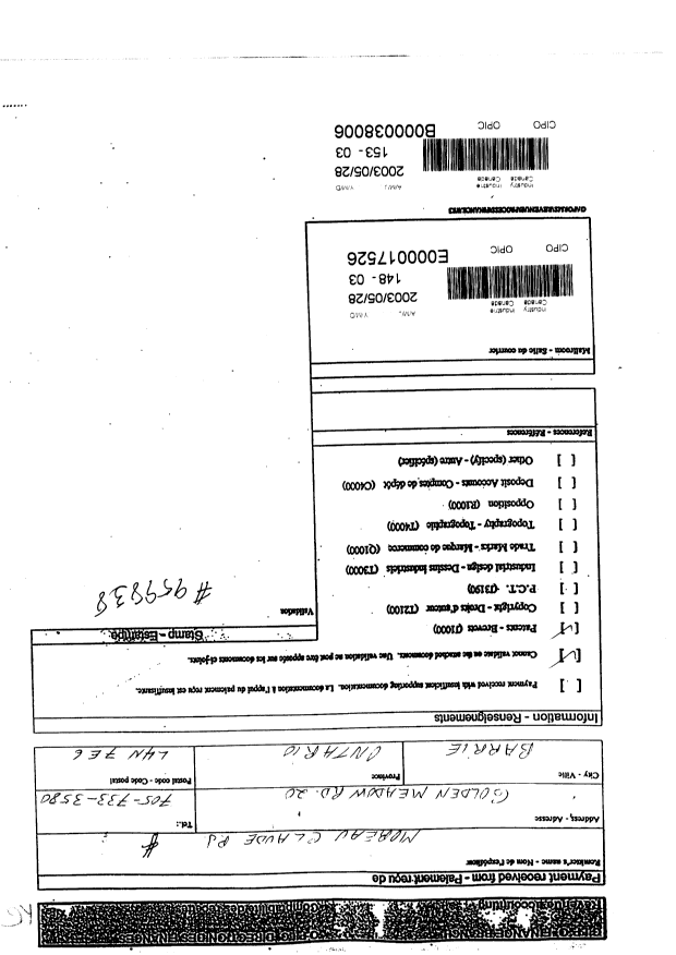 Canadian Patent Document 2429881. Assignment 20030528. Image 1 of 2