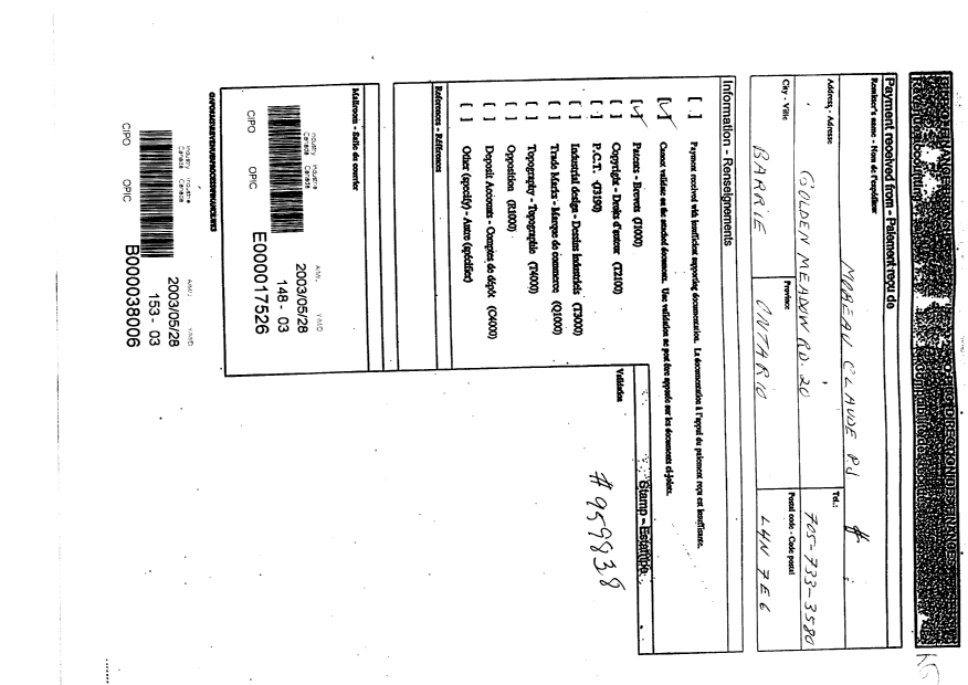 Document de brevet canadien 2429881. Cession 20030528. Image 1 de 2