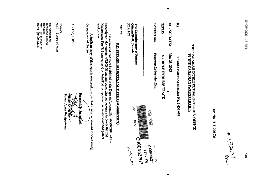 Document de brevet canadien 2430028. Taxes 20060427. Image 1 de 1