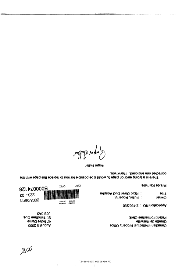 Document de brevet canadien 2430250. Poursuite-Amendment 20030811. Image 1 de 2