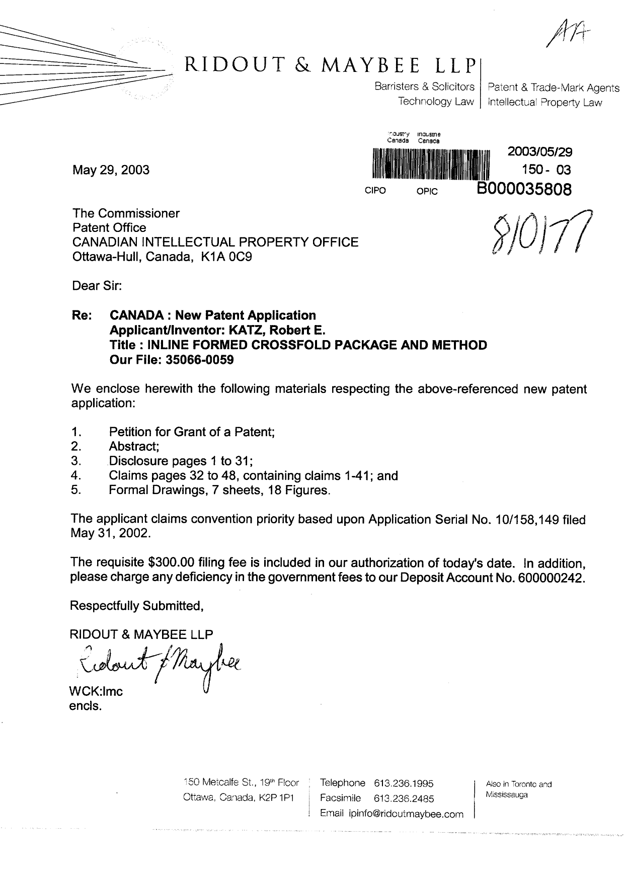 Document de brevet canadien 2430393. Cession 20030529. Image 1 de 3