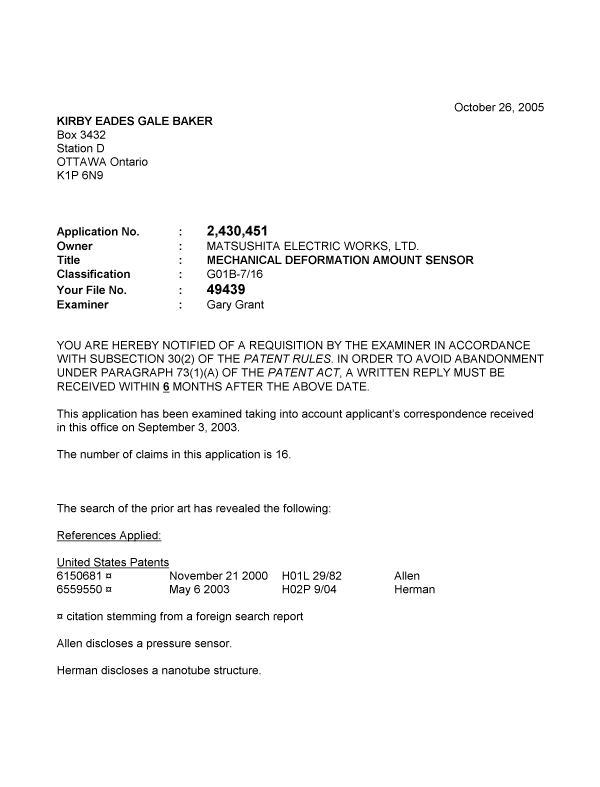 Document de brevet canadien 2430451. Poursuite-Amendment 20051026. Image 1 de 3