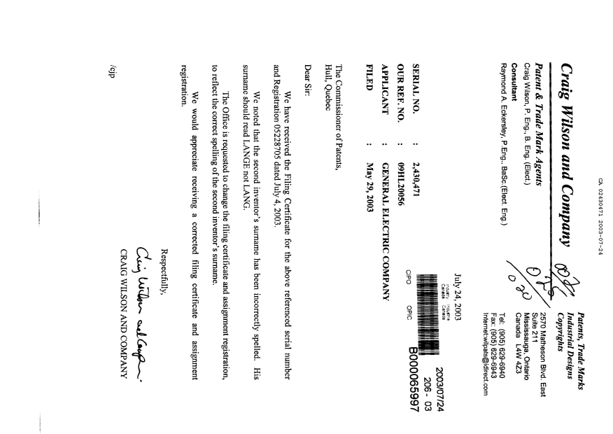 Canadian Patent Document 2430471. Correspondence 20021224. Image 1 of 1