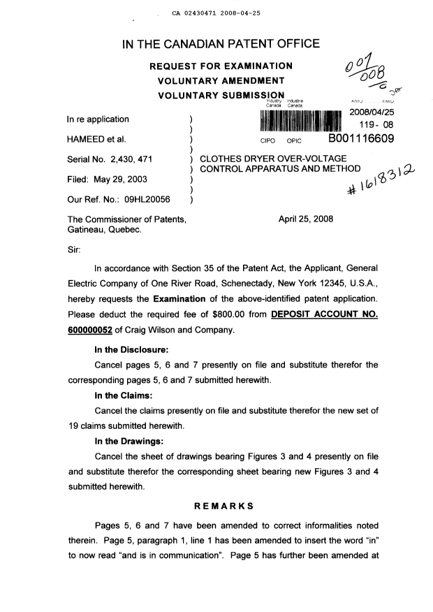 Canadian Patent Document 2430471. Prosecution-Amendment 20080425. Image 1 of 11