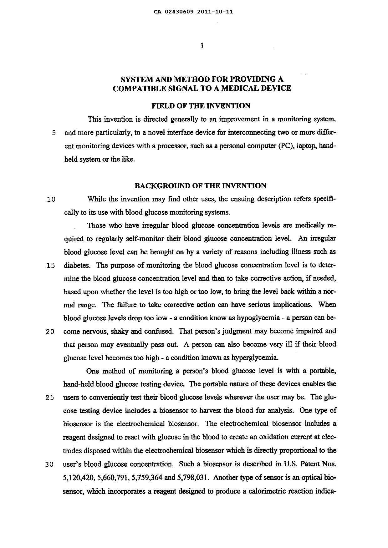 Canadian Patent Document 2430609. Description 20111011. Image 1 of 8