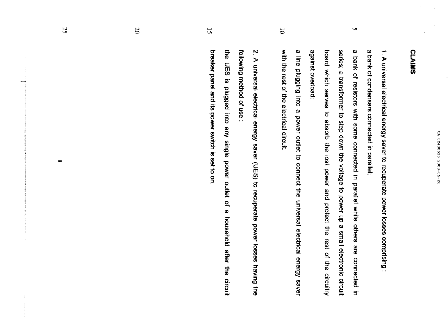 Document de brevet canadien 2430636. Revendications 20021226. Image 1 de 1