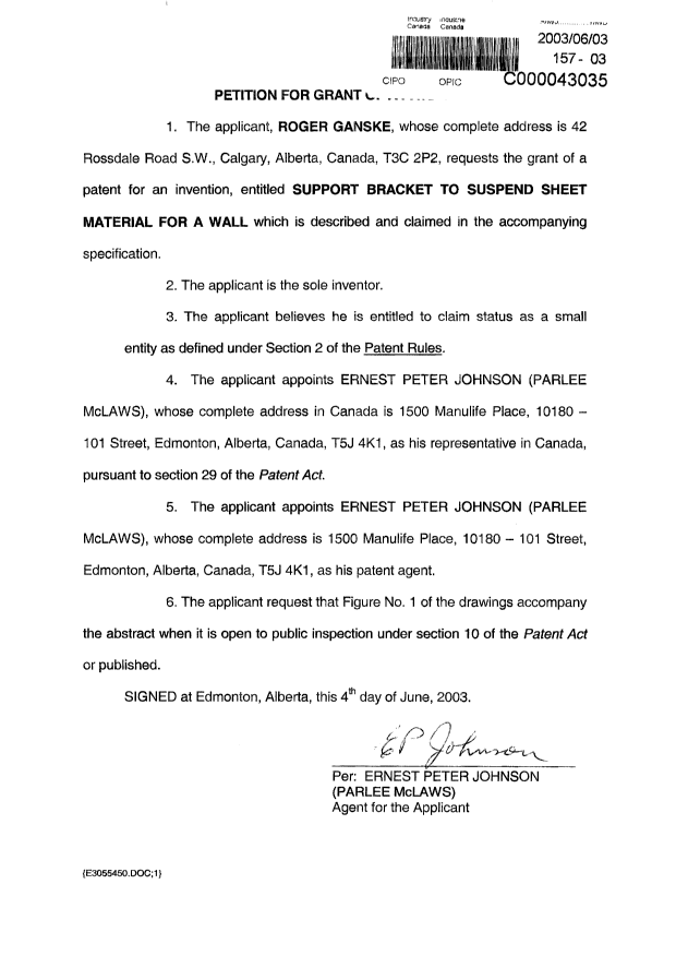 Document de brevet canadien 2430722. Cession 20030603. Image 2 de 2