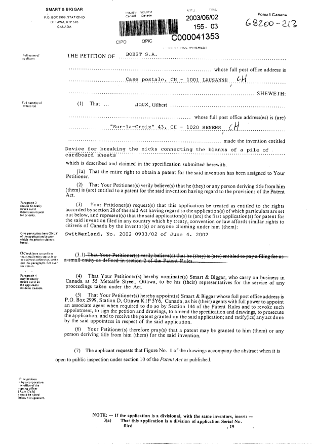 Document de brevet canadien 2430757. Cession 20030602. Image 2 de 3