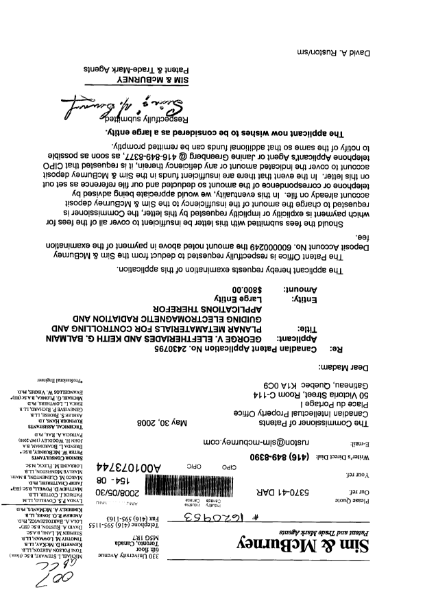 Canadian Patent Document 2430795. Prosecution-Amendment 20080530. Image 1 of 1