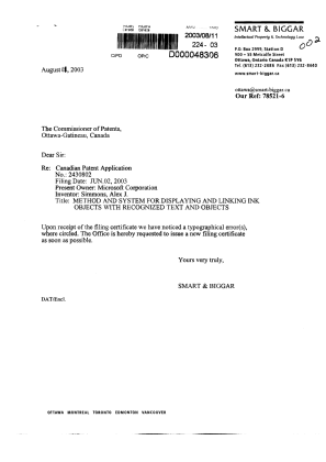 Document de brevet canadien 2430802. Correspondance 20030811. Image 1 de 2