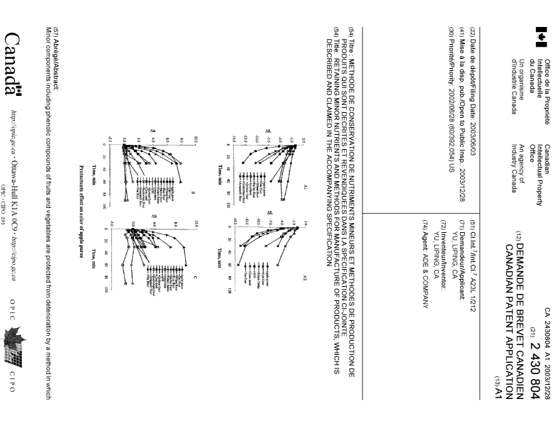 Document de brevet canadien 2430804. Page couverture 20031203. Image 1 de 2
