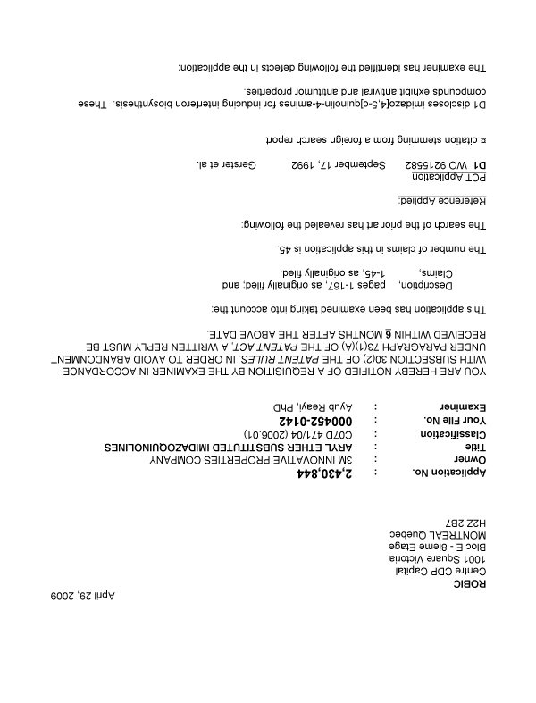 Canadian Patent Document 2430844. Prosecution-Amendment 20090429. Image 1 of 4
