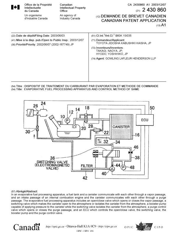 Canadian Patent Document 2430860. Cover Page 20031112. Image 1 of 1